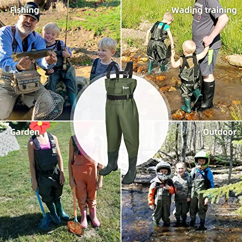 Kids Chest Waders for Toddler,Children Waterproof Youth Fishing Waders w/ Insulated Boots-6-7 yrs old