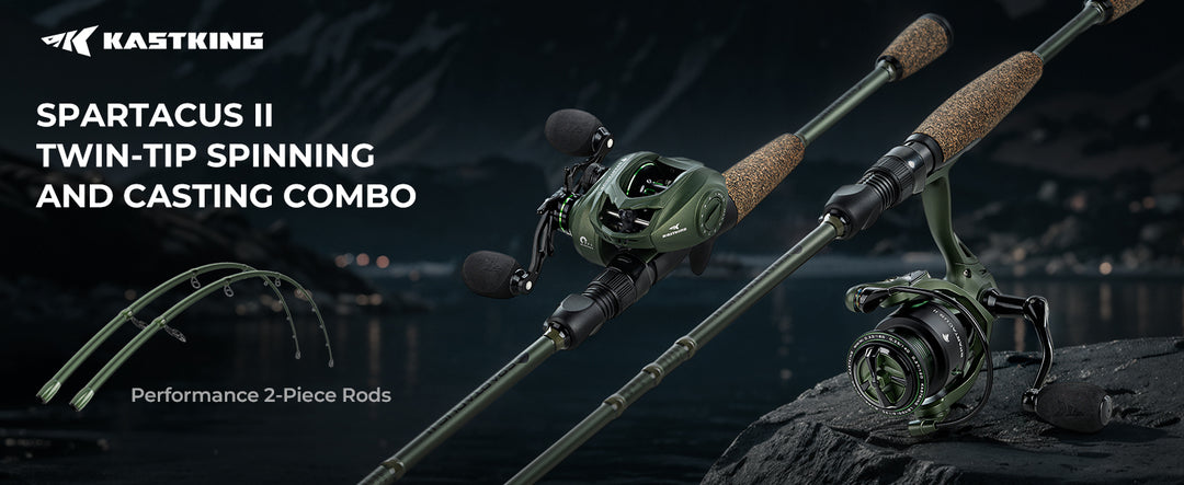 2pcs Spartacus II Twin-Tip Fishing Rod & Reel Combo,Spinning & Casting Combo w/ Extra Tips