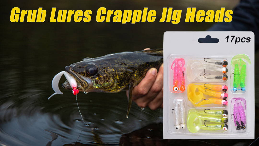 Grub Lures Fishing Jigs Head Hooks Kit-Soft Plastic Grub Tail Worm Lure