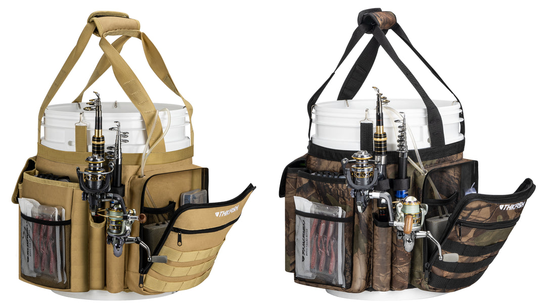 Fishing Bucket Organizer for 5gal Bucket,Ice Fishing Bucket Bag w/ Rod & Plier Holder