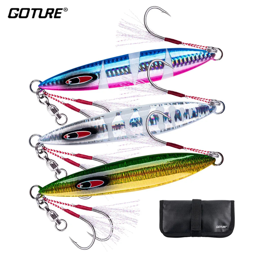 Goture New Metal Jigs Fishing Lure Weights 100g 150g 250g Large Metal Shore Cast Jigs Quality Salt Water Fishing Lures With Bag