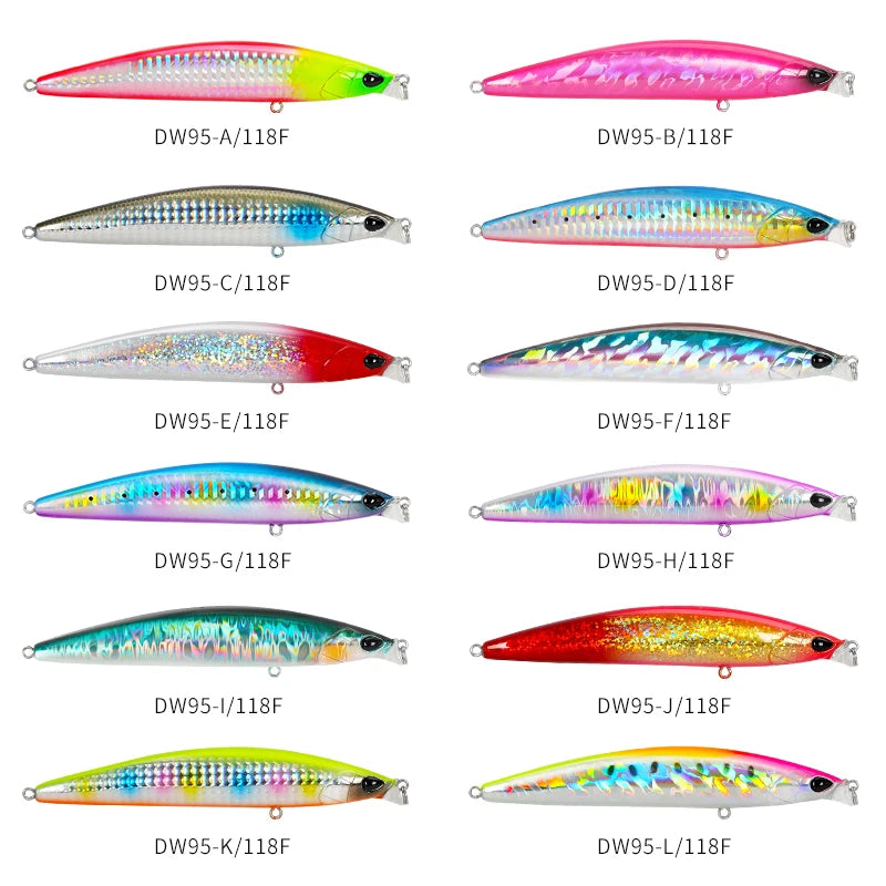 TSURINOYA 118mm 19g 0-30cm Shallow Range Floating Fishing Lure DW95 118F Inshore Seabass Minnow Sea Fishing Artificial Hard Bait