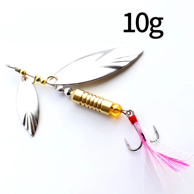 1 Pcs Metal Sliver Rotating Sequins Spoon Lure 7g/10g Spinner Fishing Hard Bait With Feather Treble Hook Fishing Accessories