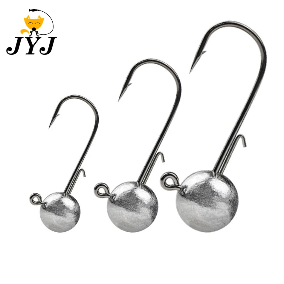 JYJ 10pcs/lot round head fishing jig hook for casting with soft worm lure bait for bass fishing