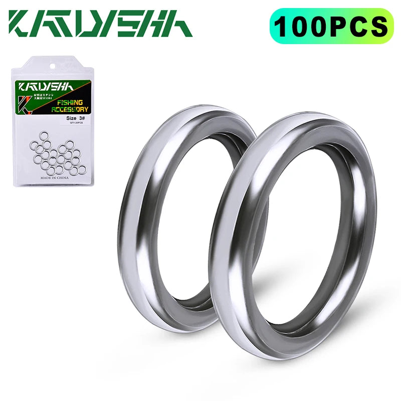 KATYUSHA 100Pcs 304 Stainless Steel Fishing Solid Rings 1#-5# Heave-Duty Seamless Rings Metal Polishing Jig Fishing Rings Tackle