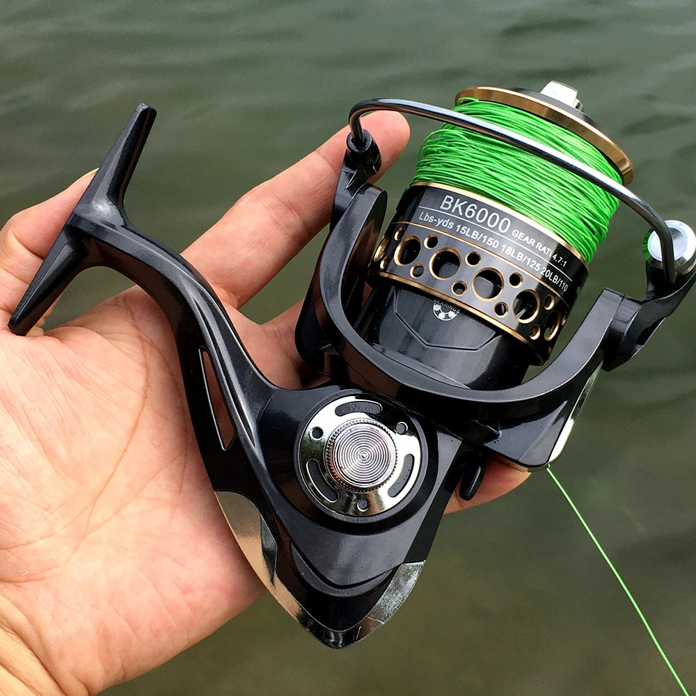 Fishing Spinning Reel Metal Spool 5.2:1/4.7:113BB Ball Bearings Carp Fishing Reel BK2000-7000 Metal Line Cup Sea Tackle