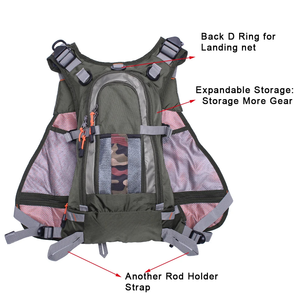 Fly Fishing Vest Pack Multifunction Pockets Outdoor Backpack Accessories Bag for Men and Women