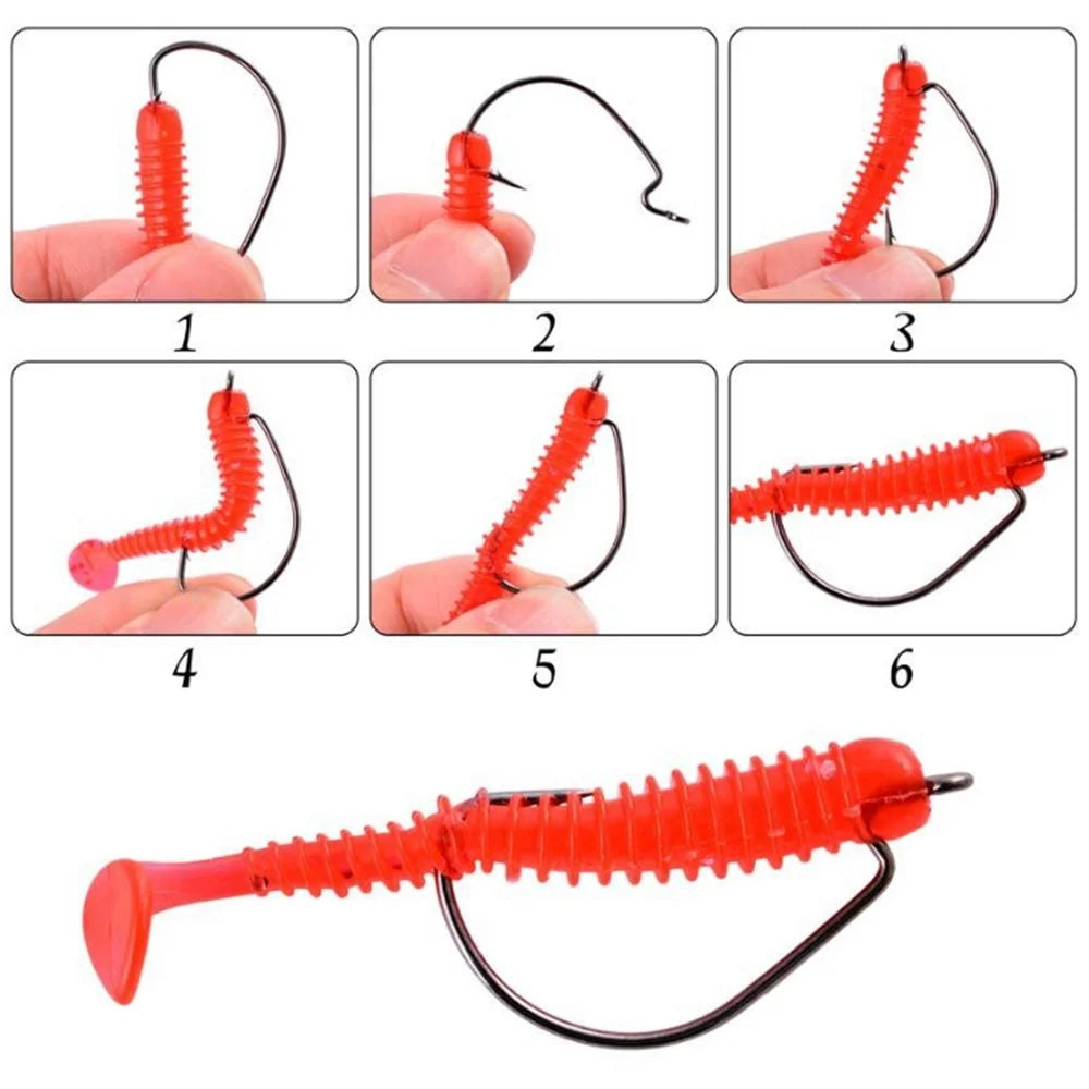 10Pcs/lot Wide Gap Worm Fishing Hook Jig Crank Offset High Carbon Steel Hook Barbed Fishhook For Soft Worm Bait Accessories