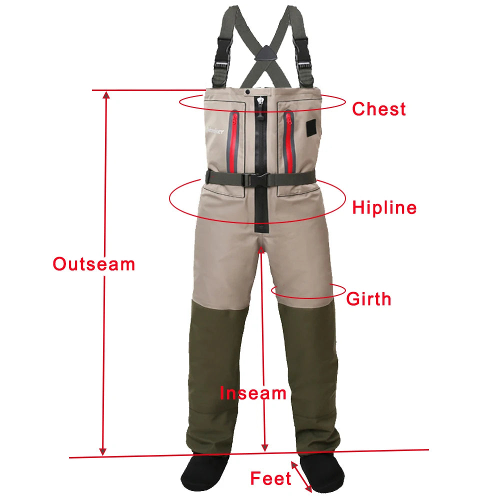 5-Layer Zippered Breathable Chest Waders Fly Fishing Stockingfoot Waders for Men Women