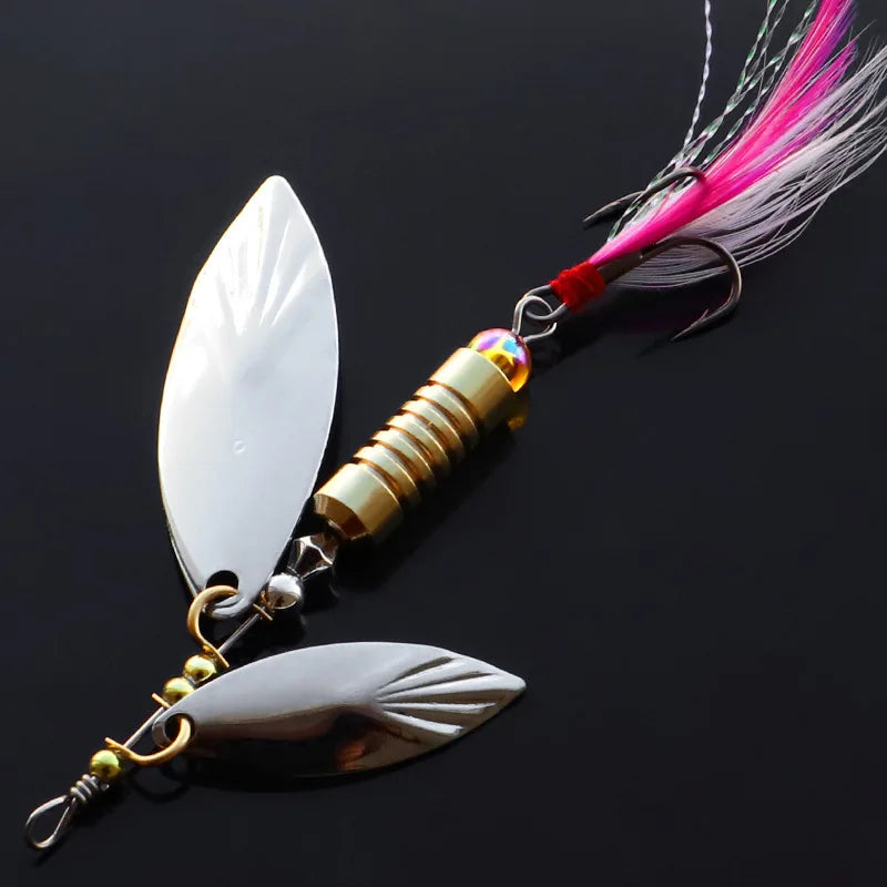 1 Pcs Metal Sliver Rotating Sequins Spoon Lure 7g/10g Spinner Fishing Hard Bait With Feather Treble Hook Fishing Accessories