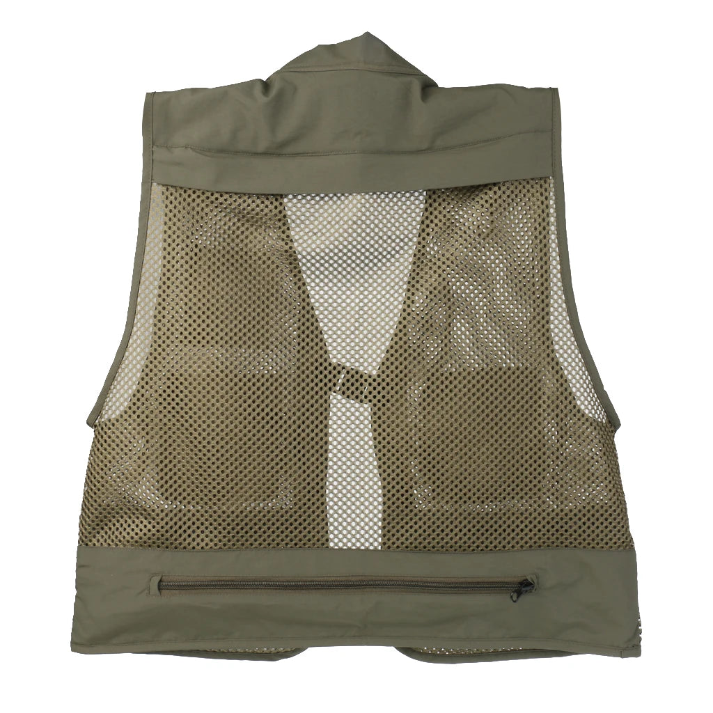 Mens Outdoor Fly Fishing Vest Waistcoat Jacket Waterproof Mesh Vest Army Green