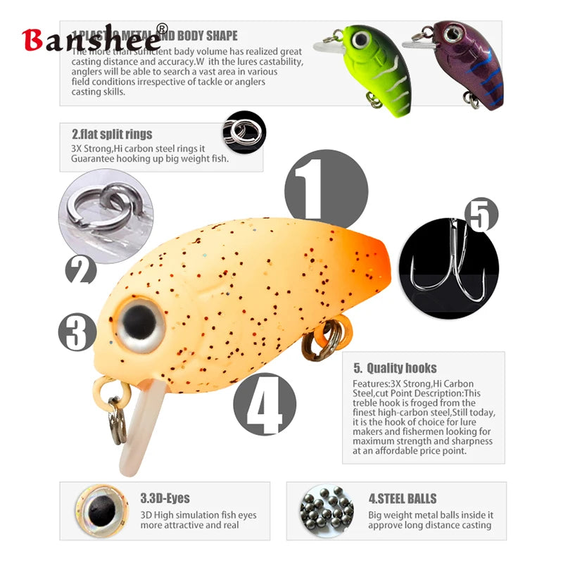 Banshee 28mm 2g Mini Crankbaits Fishing sinking Wobbler For Pike/Trolling Rattling Baits Set Perch Fishing Lure Artificial Hard