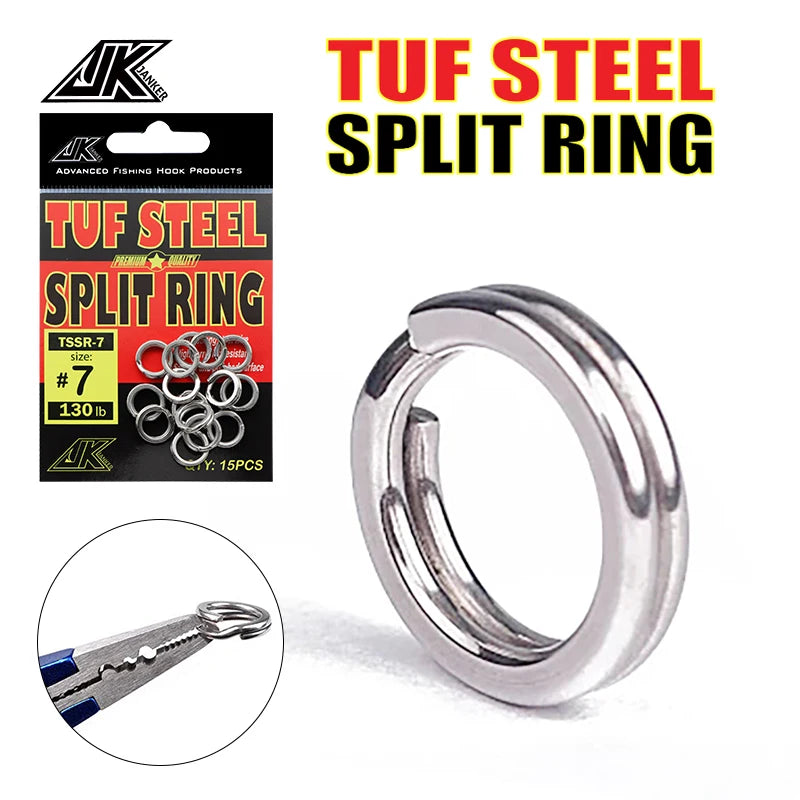 JK Stainless Steel Fishing Split Rings Lure Solid Ring Loop Jig Bait Connectors and Solid Ring Connector combinati