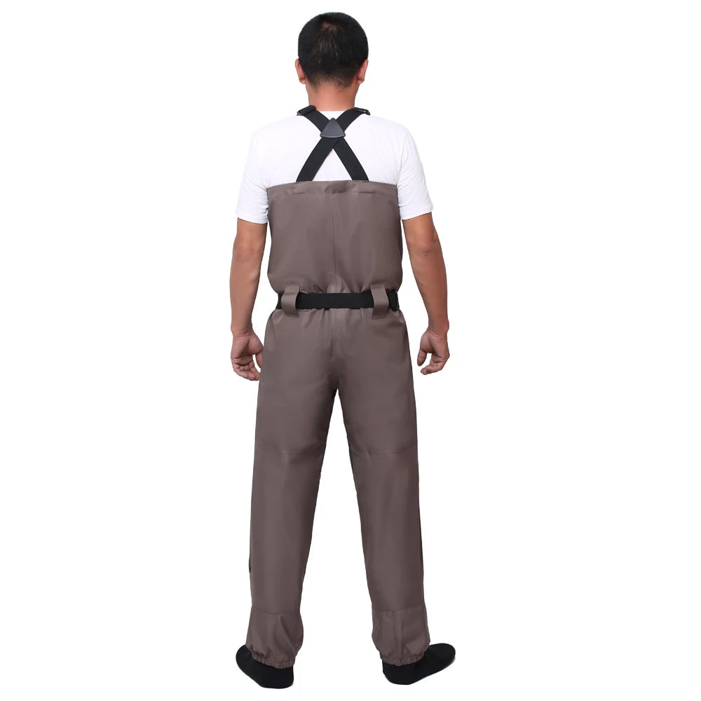 Brown Breathable Lightweight Fly Fishing Chest Waders Stocking Foot Wader for Men Women