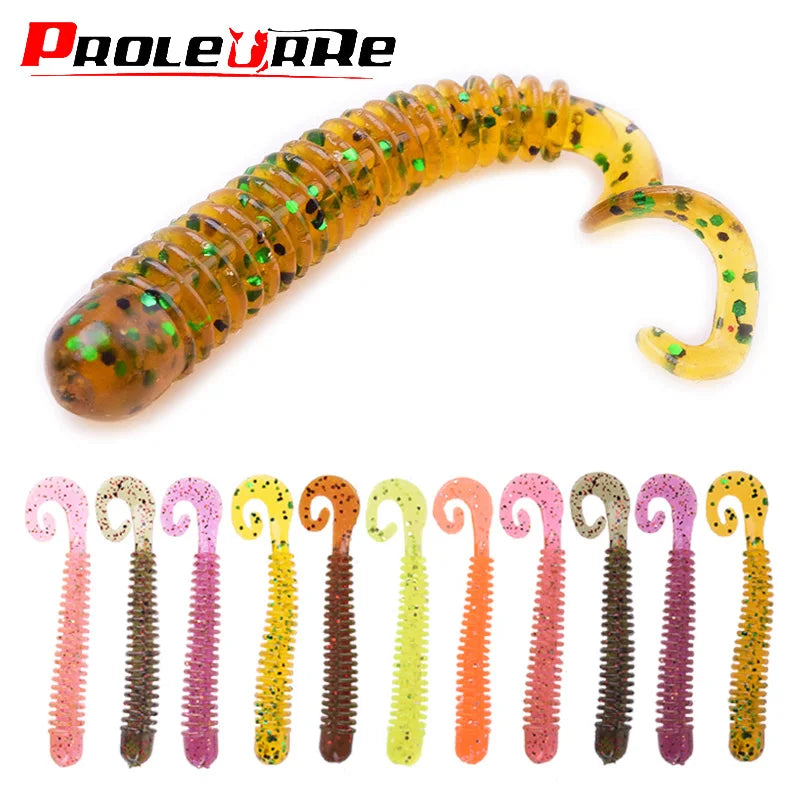 10pcs/Lot Swivel Worms Soft Fishing Lures 6.5cm 1.3g Jig Wobblers Bass Shrimp Fishy Smell Silicone Artificial Bait Pesca Tackle