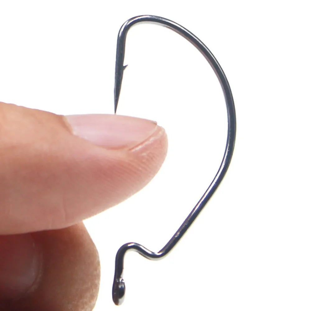 10Pcs/lot Wide Gap Worm Fishing Hook Jig Crank Offset High Carbon Steel Hook Barbed Fishhook For Soft Worm Bait Accessories