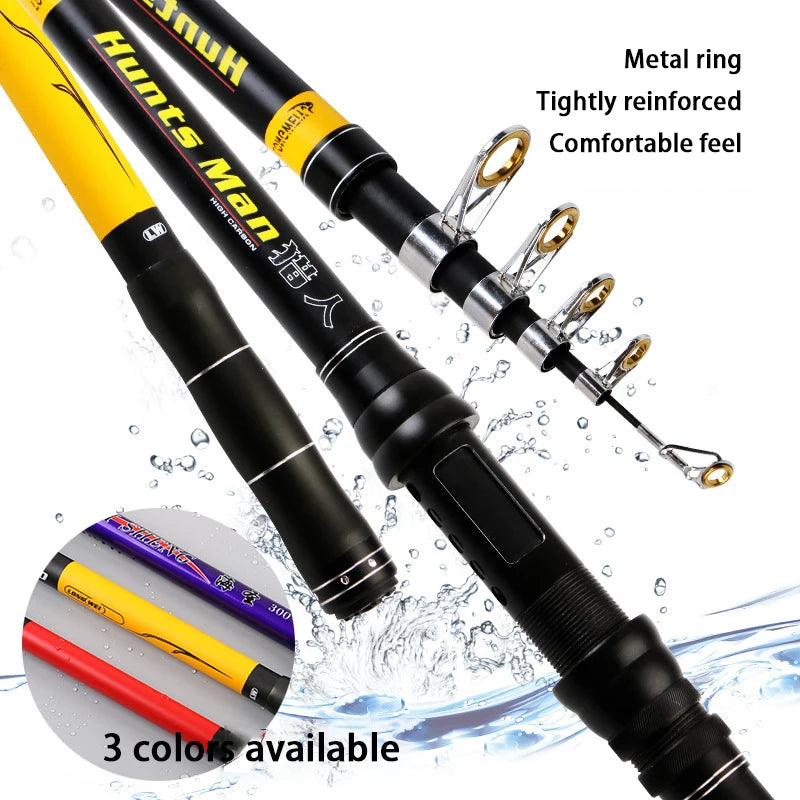 Super Hard Carbon Fiber Fishing Pole Telescopic Fishing Rod 2.1M 2.4M 2.7M 3.0M 3.6M Yellow Red Purple Ocean Boat Fishing