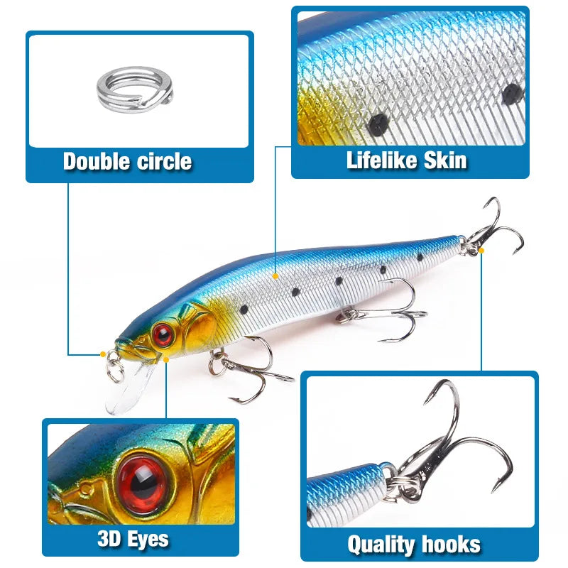 1PC Fishing Lures Swim Minnow Jig Hard Bait14cm/23g Artificial Trolling Crankbait Wobbler Lures Pike Treble Hook Fishing Tackle