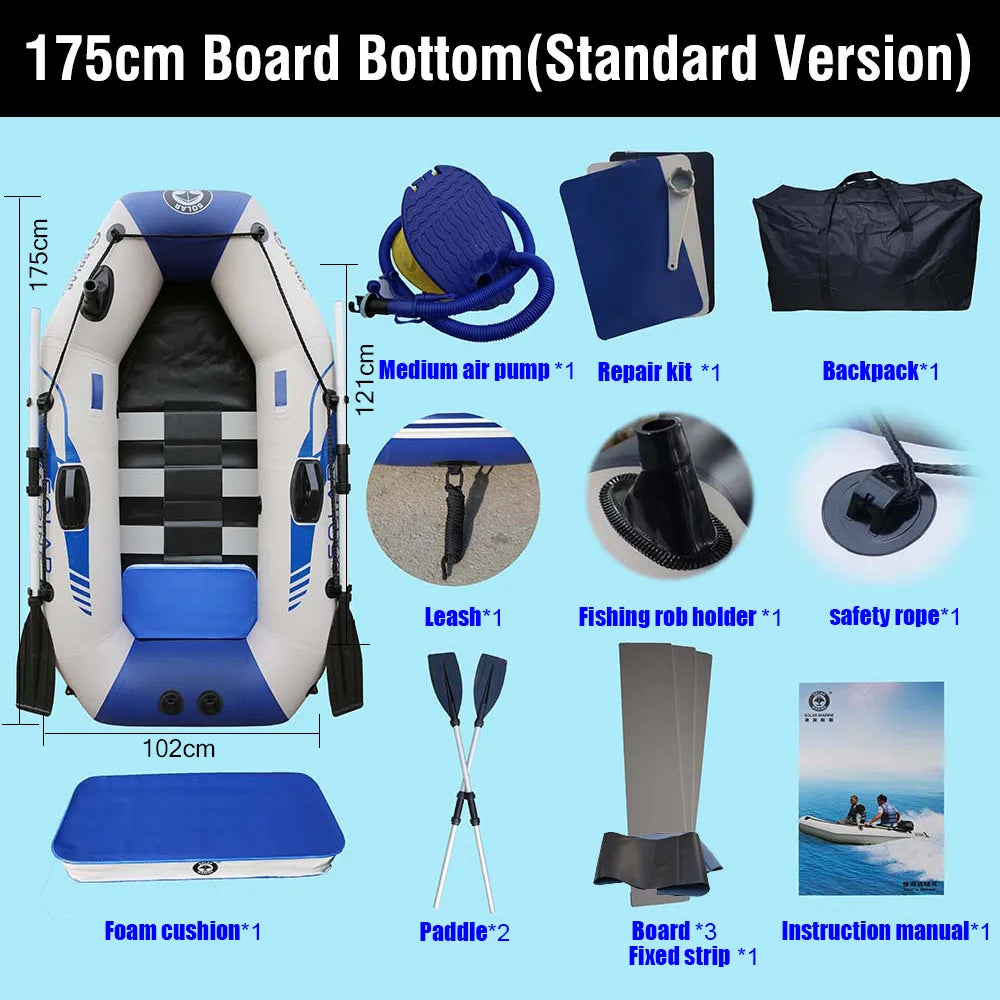 1 Person 175cm Fishing Boat Safety Inflatable Boat 0.7mm PVC Rowing Kayak Canoe Raft Dinghy Hovercraft Water Ship Board Floor