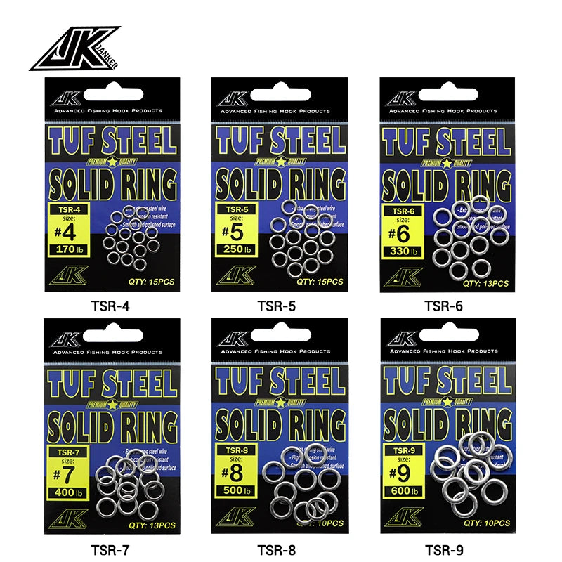 JK Stainless Steel Fishing Split Rings Lure Solid Ring Loop Jig Bait Connectors and Solid Ring Connector combinati