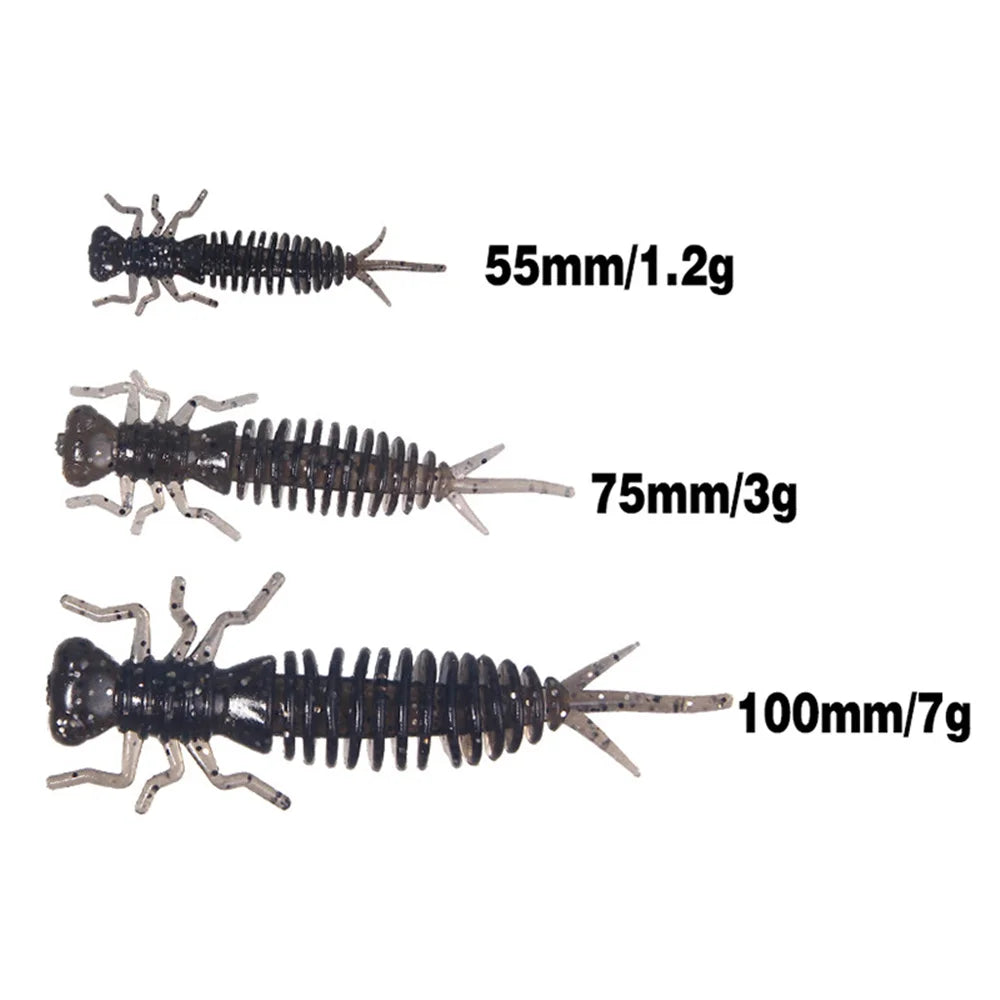 10pcs/lot Larva Worm Soft Lures 55mm 75mm 10mm Fishy Smell Jig Silicone Bait Freshwater Swimbait Silicone Bass Pike Pesca Tackle