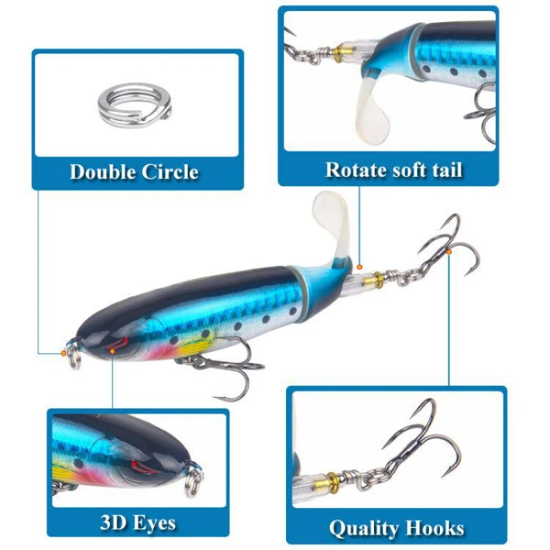 1 Pcs 10cm/14cm Topwater Fishing Lure Whopper Popper Artificial Bait Hard Plopper Soft Rotating Tail Fishing Tackle Fishing Bait