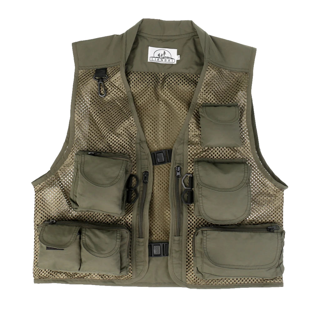 Mens Outdoor Fly Fishing Vest Waistcoat Jacket Waterproof Mesh Vest Army Green