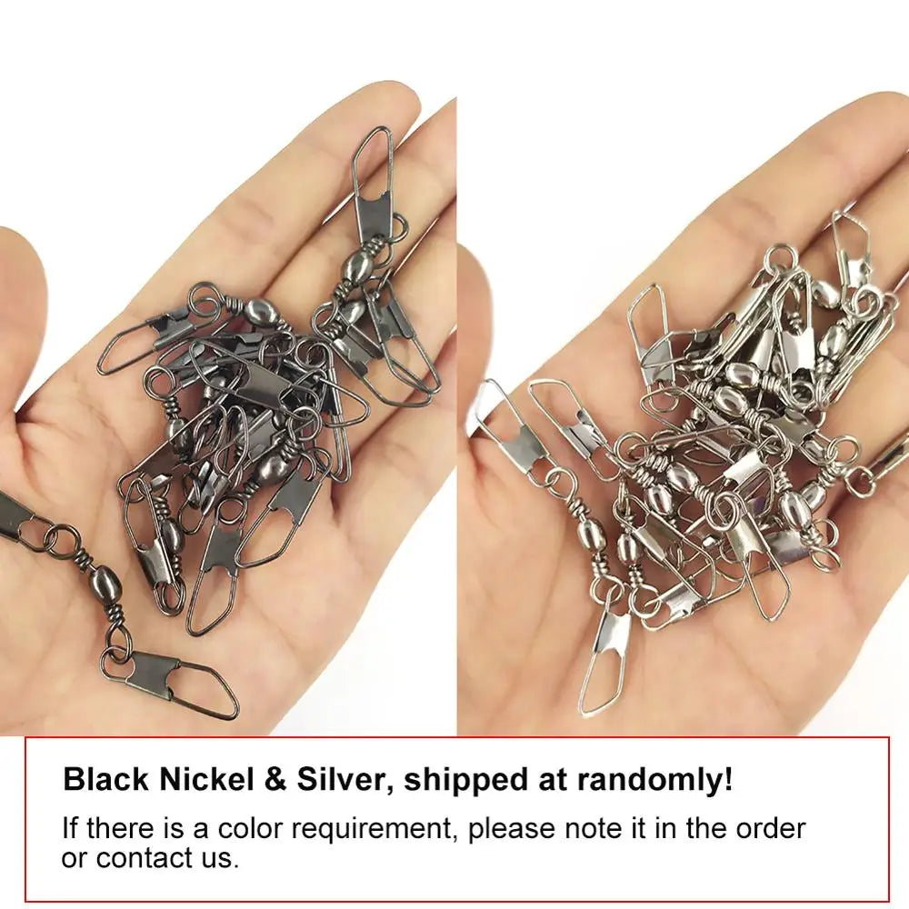 100pcs/lot Barrel Swivels Fishing with Double Safety Snaps #18-#5/0 Stainless Steel Fishing Connector Swivel Hook Carp Tackle