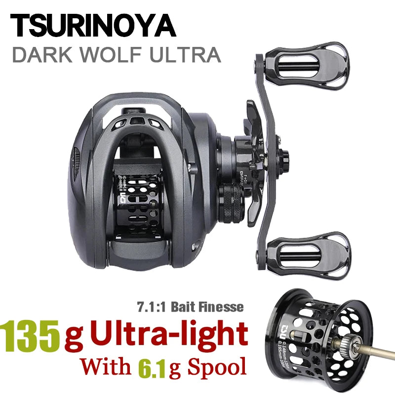 6.1g BFS Spool TSURINOYA 135g Dark Wolf 50S  7.1:1 Ultralight BFS FINESSE Baitcasting Reel Baitcaster Fishing Coil For Shad Reel