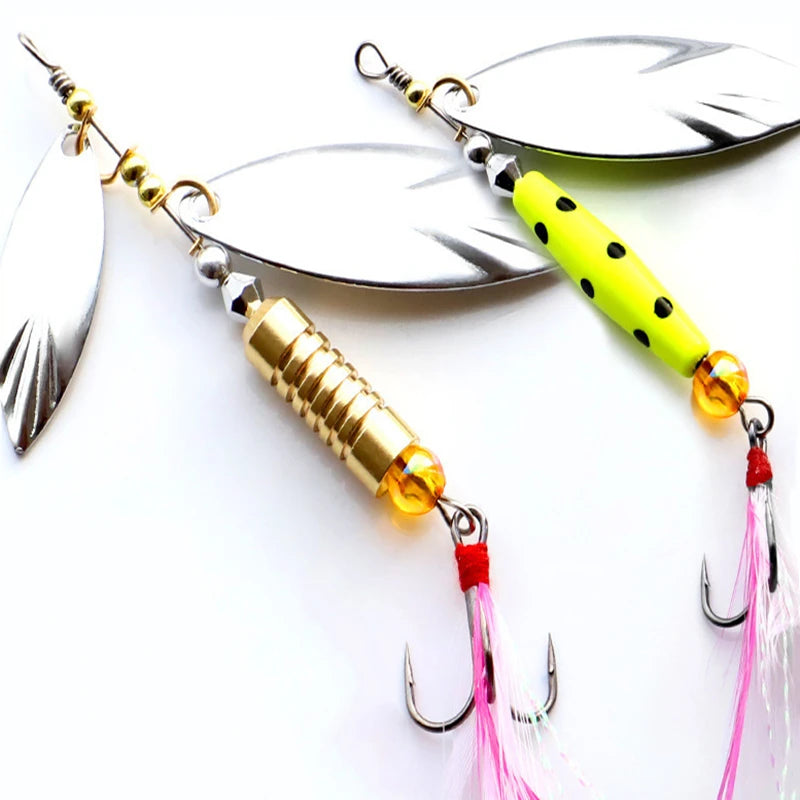 1 Pcs Metal Sliver Rotating Sequins Spoon Lure 7g/10g Spinner Fishing Hard Bait With Feather Treble Hook Fishing Accessories