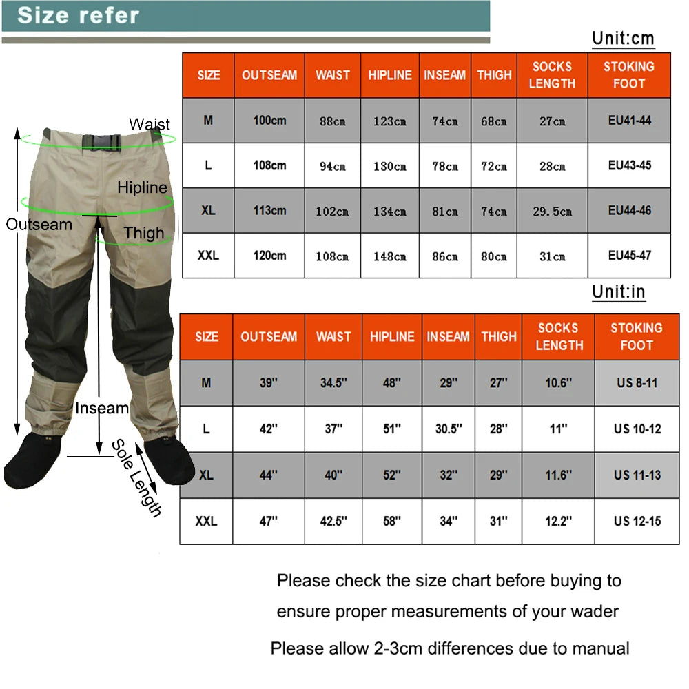 3 Layer Breathable Waterproof Fly Fishing Waist Waders Stockingfoot High Pant Wader Durable Duck Hunting Wading Pants