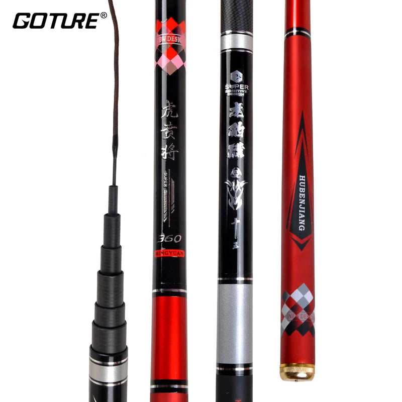 Goture 1/9 Power Super Hard Fishing Rod 3.6m-6.3m Carbon Telescopic Carp Rod Stream Hand Pole Fishing Accessories