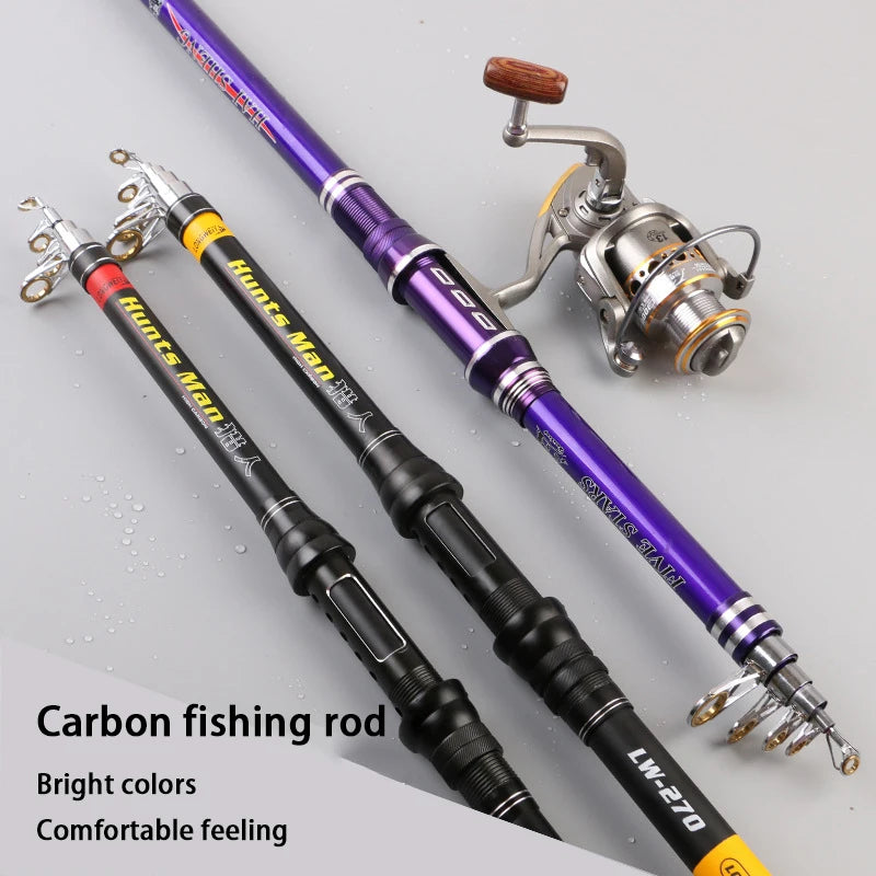 Super Hard Carbon Fiber Fishing Pole Telescopic Fishing Rod 2.1M 2.4M 2.7M 3.0M 3.6M Yellow Red Purple Ocean Boat Fishing