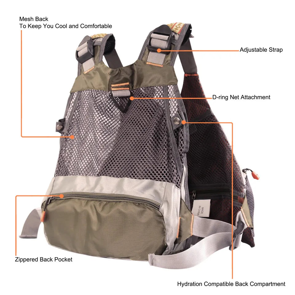 Maximumcatch Adjustable Mesh Fishing Vest With Multifunction Pockets Outdoor Backpack Fly Fishing Jacket