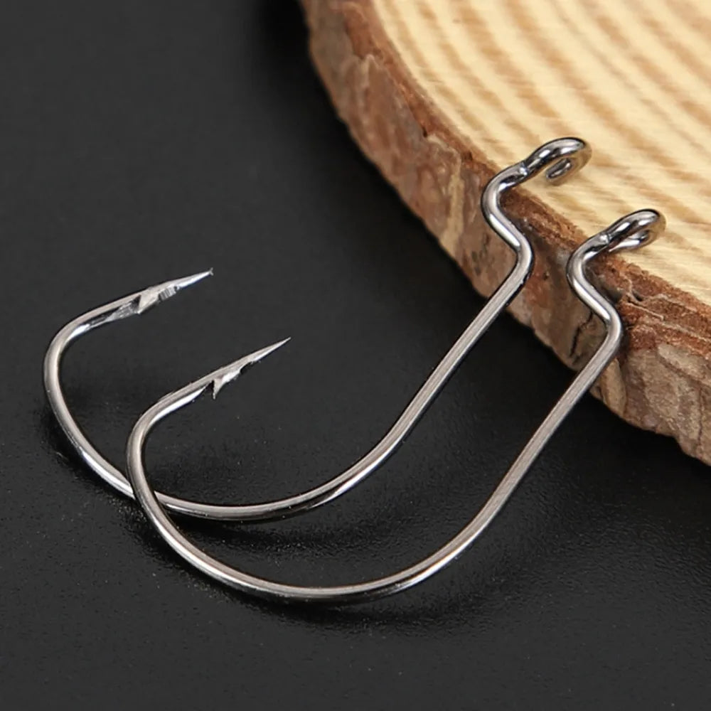 10Pcs/lot Wide Gap Worm Fishing Hook Jig Crank Offset High Carbon Steel Hook Barbed Fishhook For Soft Worm Bait Accessories