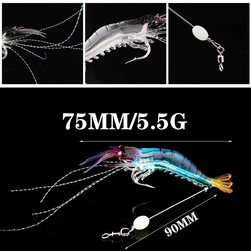 1Pc Luminous Soft Fishing Lures Fake Shrimp Floating Shaped Lure Bait Bionic Artificial Shrimp with Hook Fishing Tackle