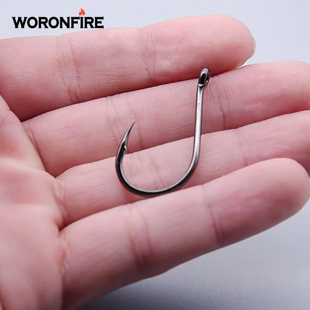 100C High Carbon Steel Fishhooks 50pcs/lot Black Barbed Offset Hook 1# 2# 3# 4# 5# 6# 7# 8# 9# 10# 12# Super Sharp Fishing Hook