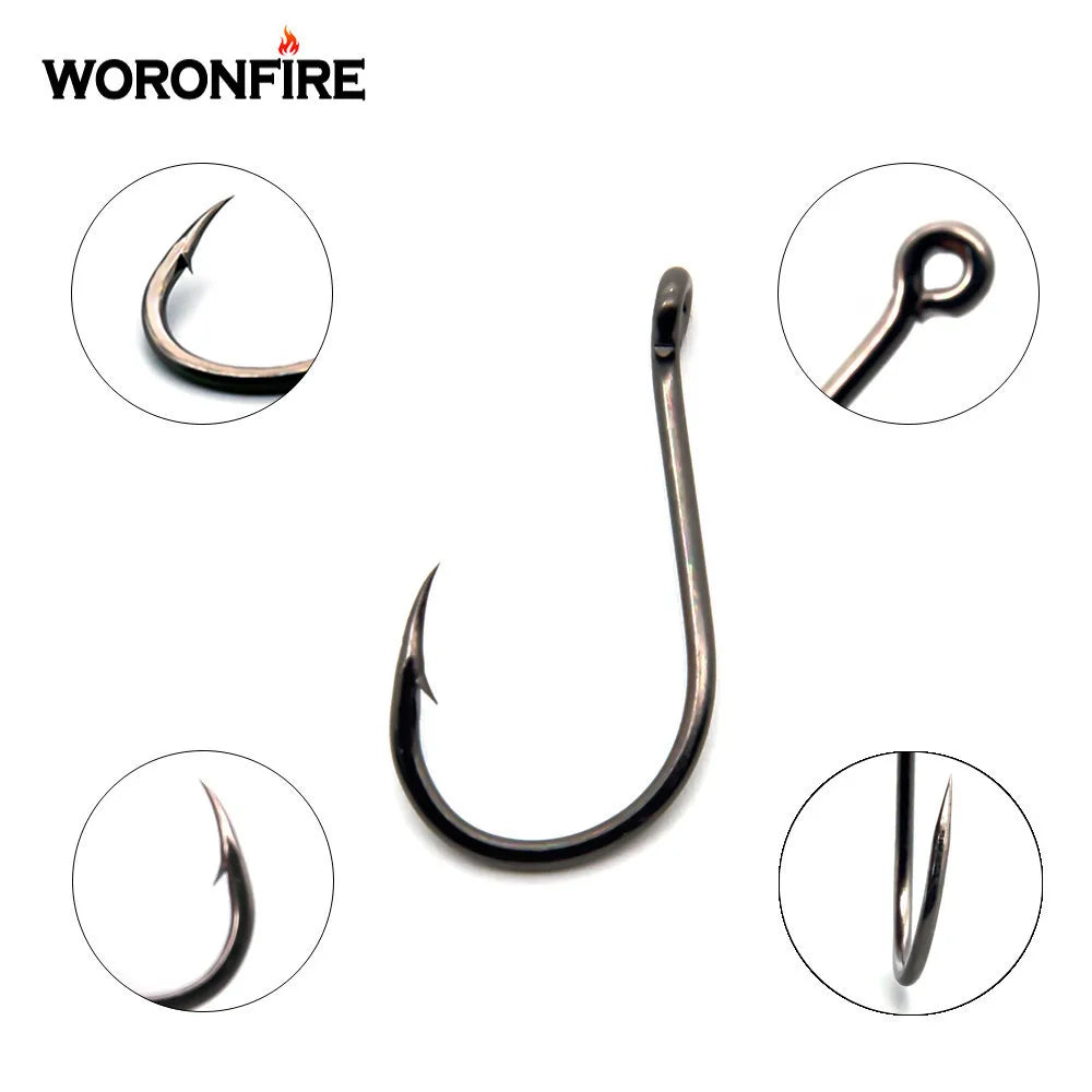 100C High Carbon Steel Fishhooks 50pcs/lot Black Barbed Offset Hook 1# 2# 3# 4# 5# 6# 7# 8# 9# 10# 12# Super Sharp Fishing Hook