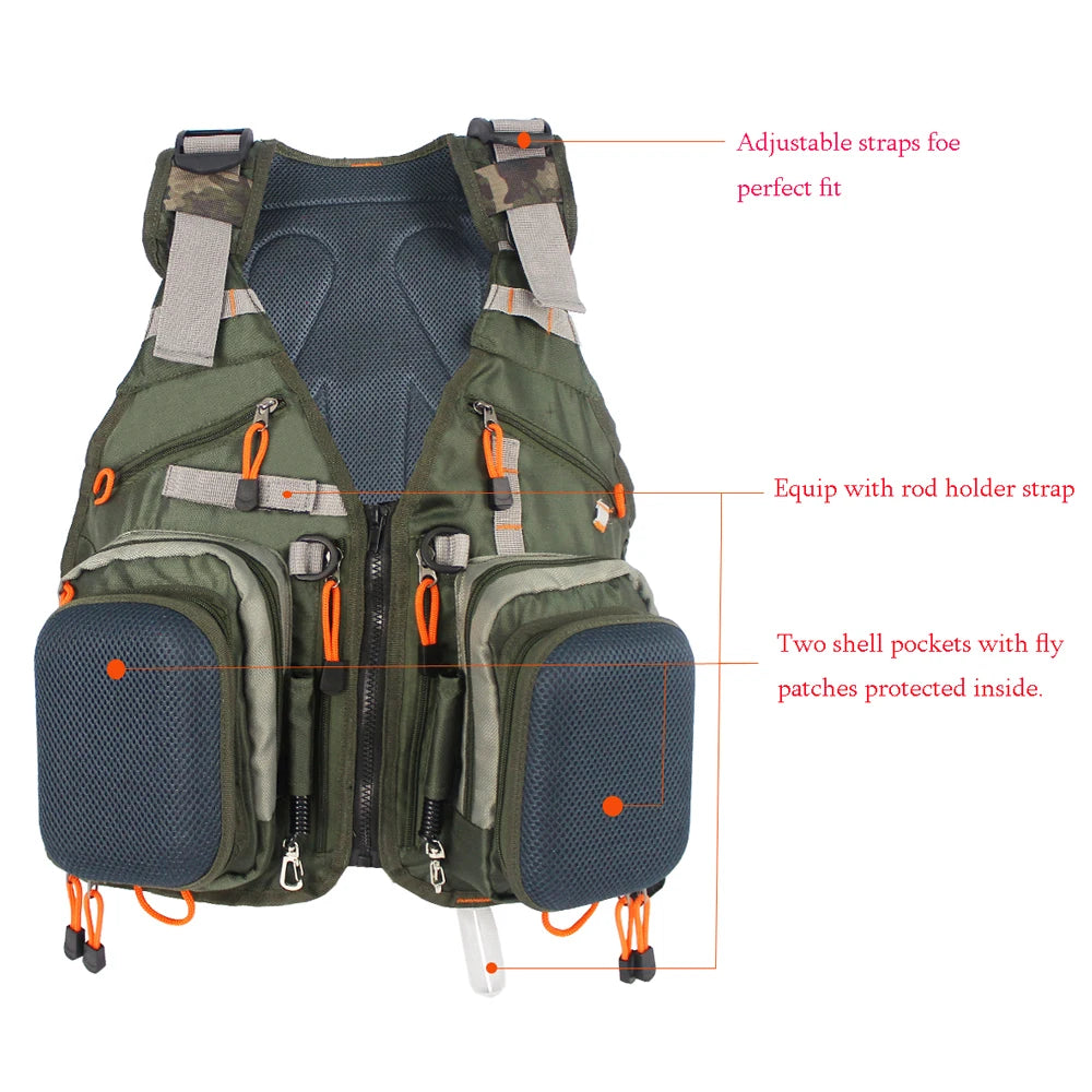 New Adjustable Men Fly Fishing  Vest Pack Multifunction Pockets Outdoor Mesh Backpack Fish Accessory Bag