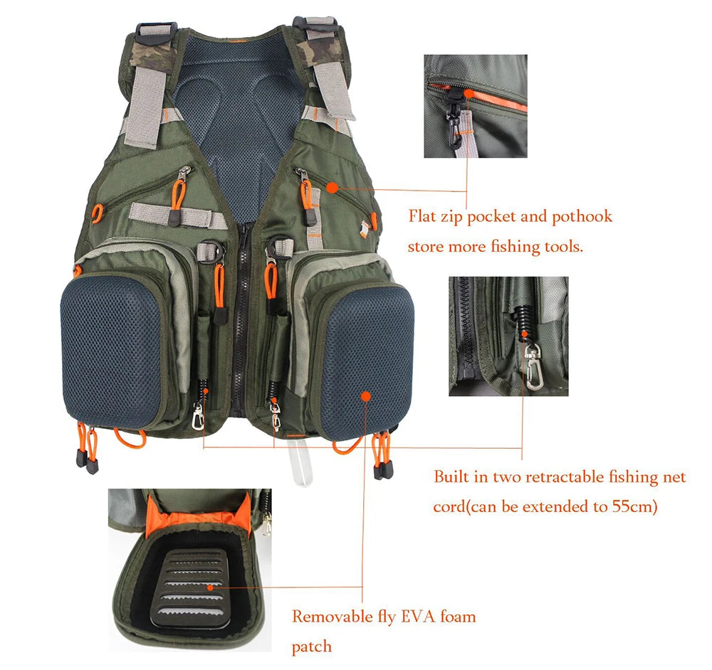 New Adjustable Men Fly Fishing  Vest Pack Multifunction Pockets Outdoor Mesh Backpack Fish Accessory Bag