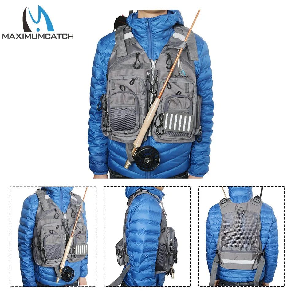 Maximumcatch Fly Fishing Vest Adjustable Mutil-Pocket Packs & Detachable Cushion Fishing Vest