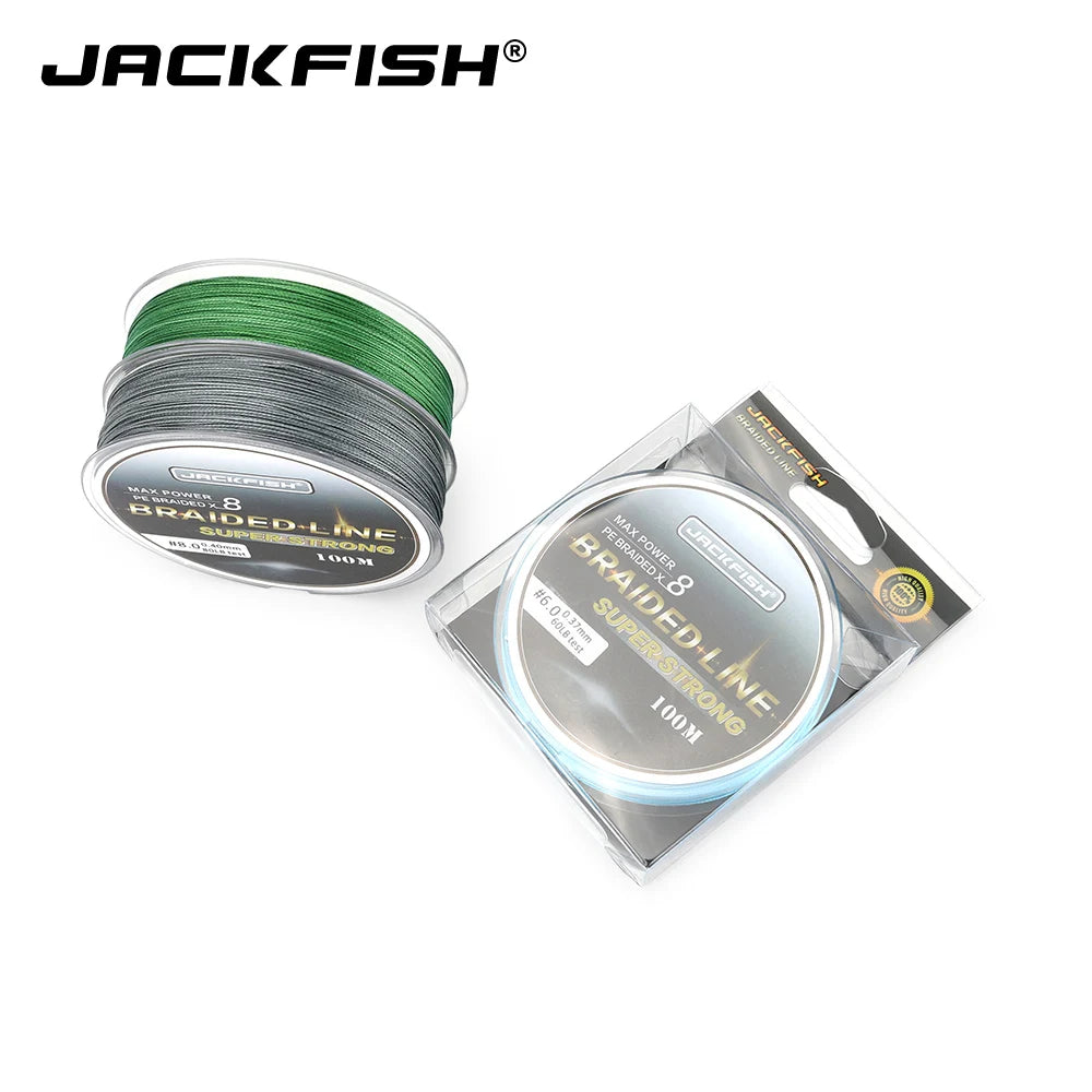 JACKFISH 100m 8 Strand PE Braided Fishing Line 10-80LB Multifilament Fishing Lines For Carp Fishing Tackle Saltwater Fishing