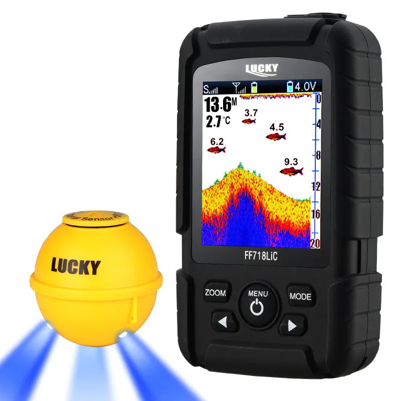 Lucky FF718LiC-WLA Wireless Portable Fish Finder 45M/147Feet Sonar Depth Waterproof Fishfinder Fish Attractive Lamp