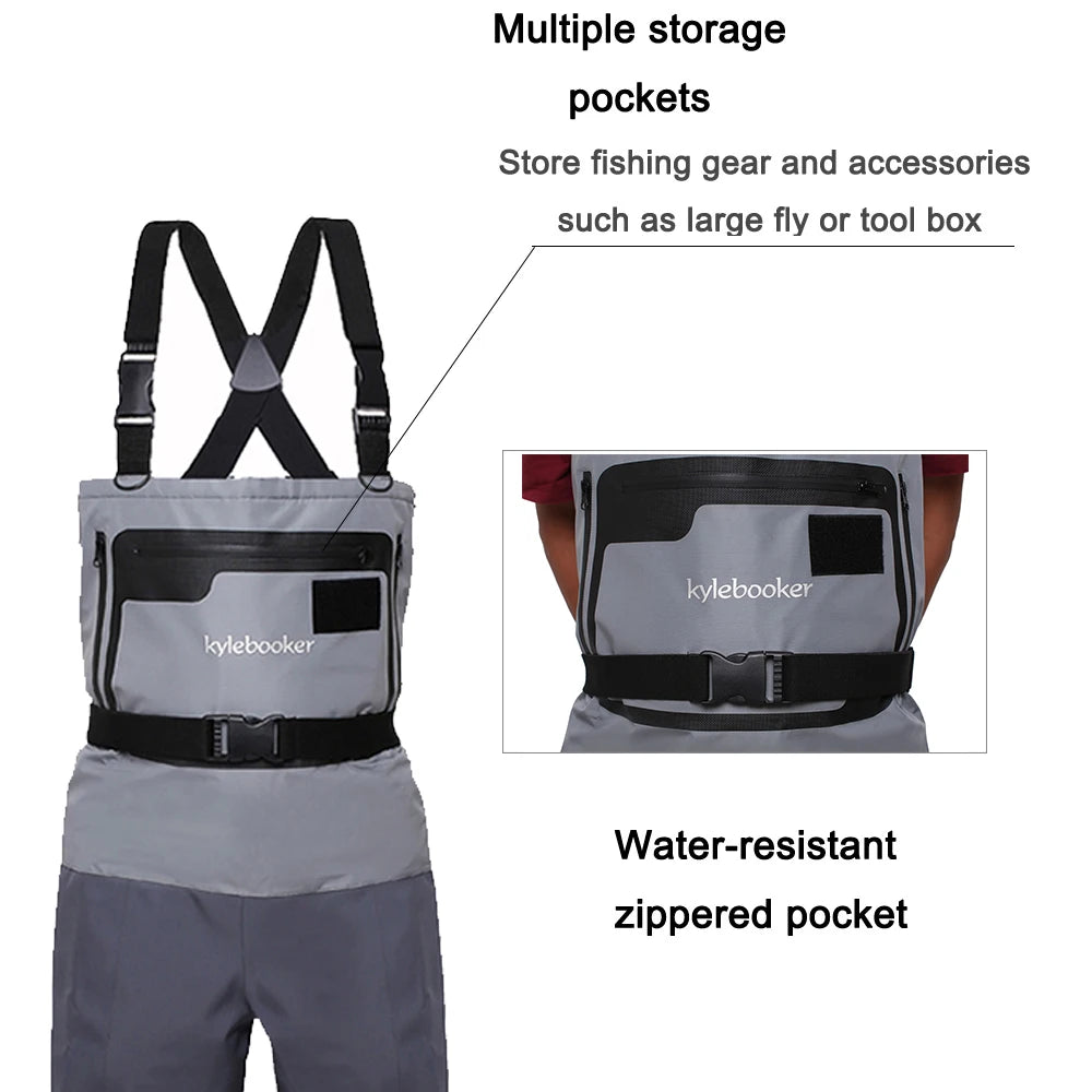 5-Layer Durable Breathable Waterproof Stocking Foot Fly Fishing Chest Waders Pants for Men and Women