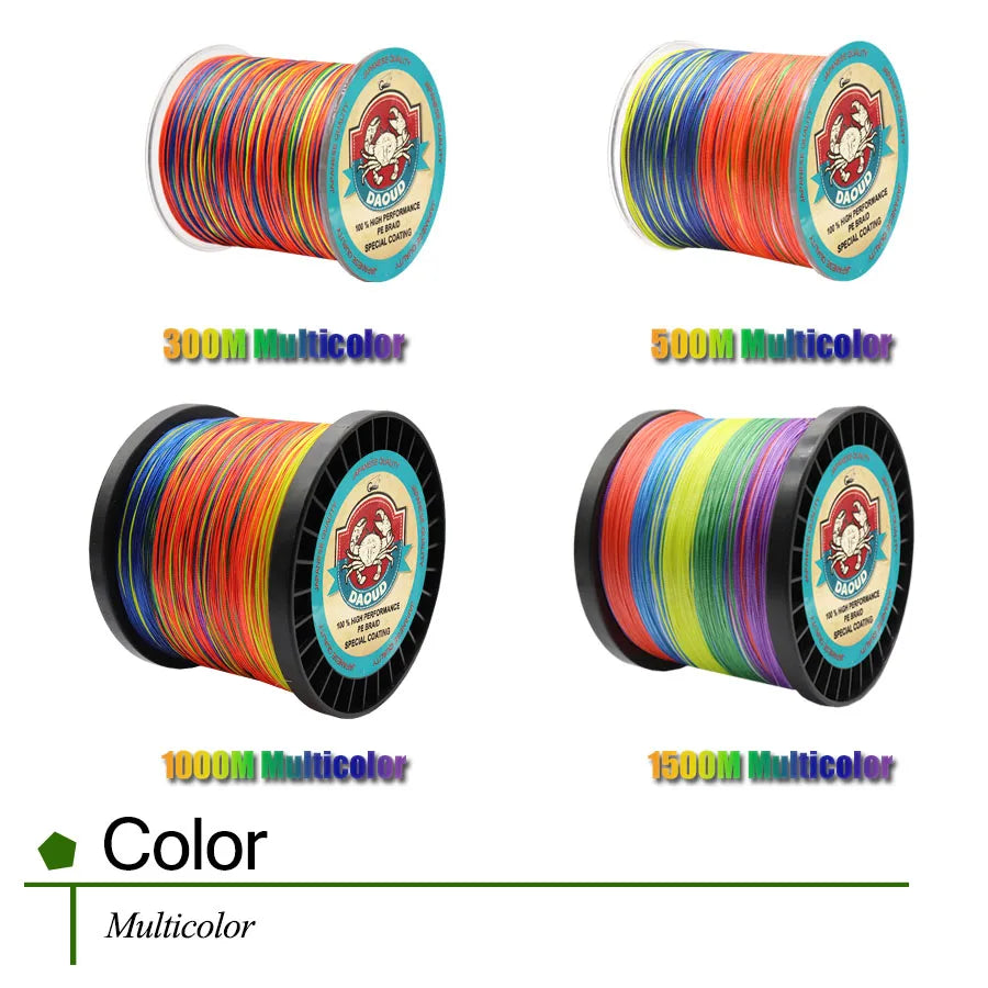 DAOUD 12 Strands Braided Line 300m/500m/1000m/1500m Multicolor Fishing Line Multifilament 35-180LB PE Line Saltwater Fishing