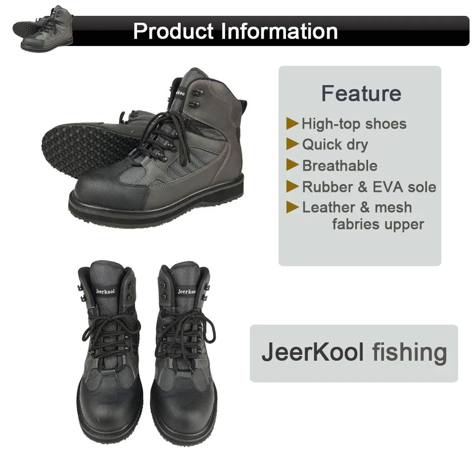 Fly Fishing Waders Rubber Anti-Slippery Sole Wading Shoes Hunting Boots 41-48 Gray Breathable Upstream Leather Lace Up Men Women