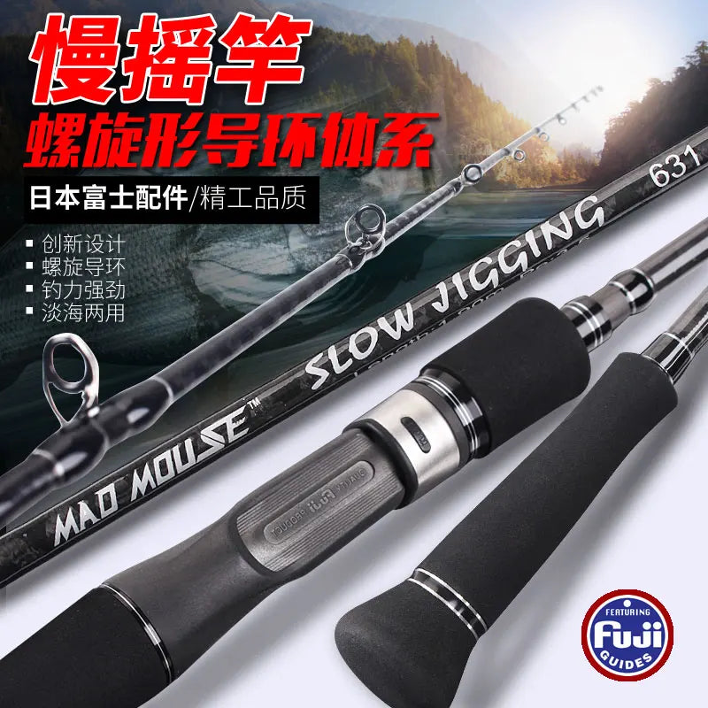 Japan Full Fuji Parts MADMOUSE Slow Jigging Rod 1.9M PE 3-5 Lure Weight 80-350G 15kgsShipping/casting Boat Rod Ocean Fishing Rod