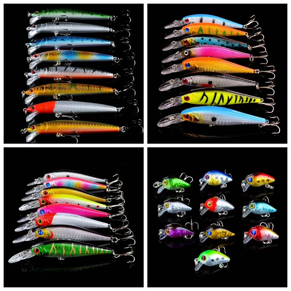 New 159pcs/lot Fishing Lures Set Mixed 19 Different Model Hard Baits Artificial Lifelike Bass Crankbait Fishing Tackle Wholesale