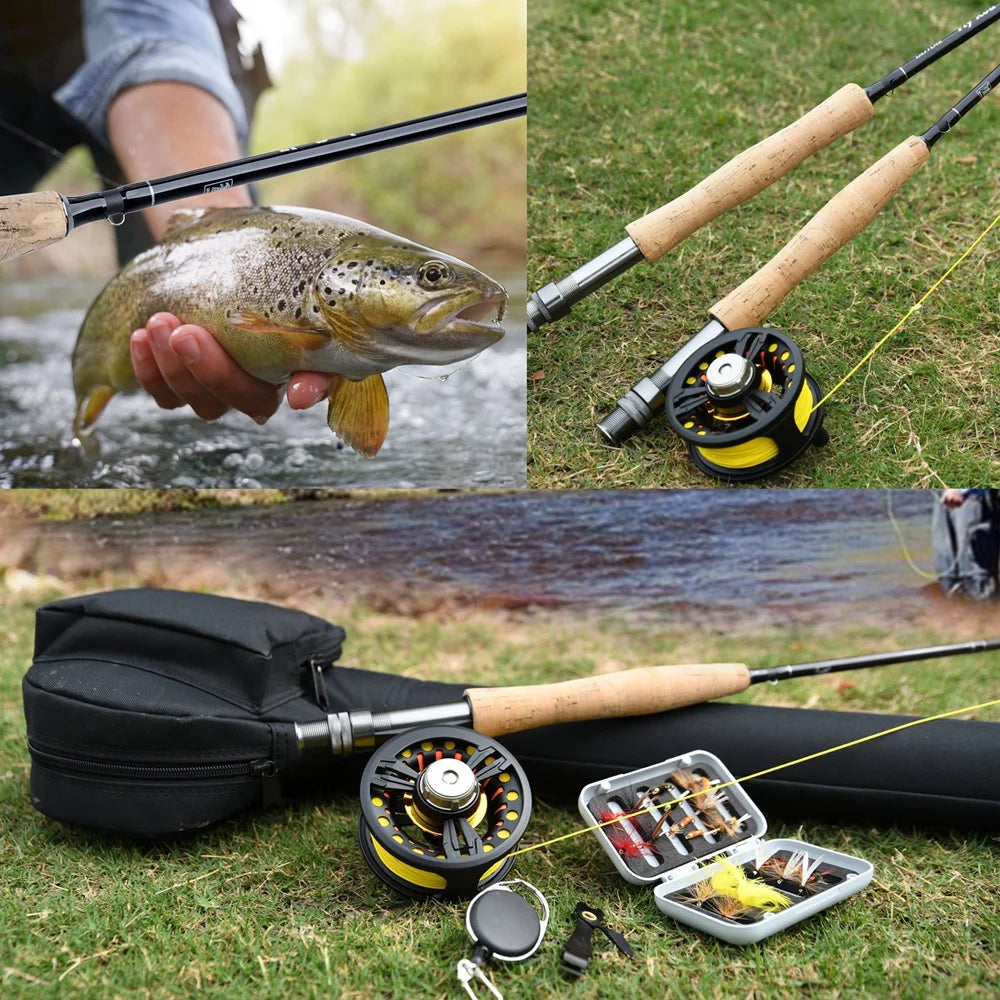 Goture Fly Fishing Rod Combo 5/6 7/8 CNC Machined Fly Reel Carbon Fiber Rod 2.74M & Fly Line&Tackle Box Triangle Tube