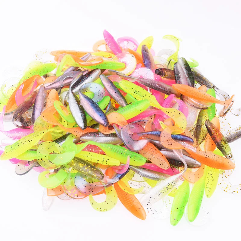 20PCS Easy Shine Double Color Silicone Soft Bait 47mm 0.7g Jig Worm Wobblers Fishing Lure Artificial Baits Bass Carp Swimbait